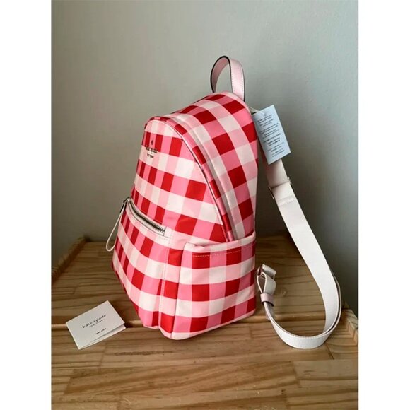 S Kate Spade Chelsea Gingham Pink Red Medium Nylon Backpack KG566 NWT $299 main image 13